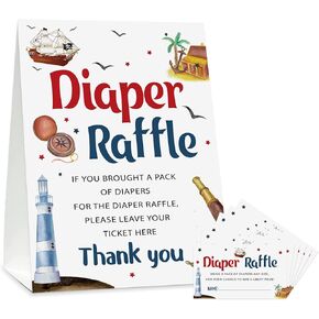 Diaper Raffle Baby Shower Game Set(1 Standing Sign + 50 Guessing Cards), Nautical, Anchor Theme Baby Shower Decorations, Baby Shower Favors (LKniaobu023) in Kuwait