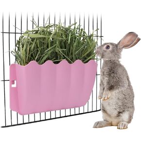 Litewoo Rabbit Hanging Hay Feeder Rack Guinea Pig Mess-Free Dispenser Hay Bowl Manger Rack Wall-Mounted for Small Pets Rat Chinchilla Ferret Squirrel Cage Accessories (PINK)