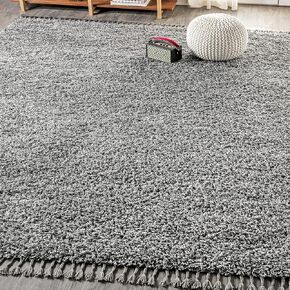 JONATHAN Y MCR100D-8 Mercer Shag Plush Tassel Indoor Area-Rug Bohemian Modern Contemporary Solid Easy-Cleaning Bedroom Kitchen Living Room, 8 X 10, Cream with Tassel in Kuwait