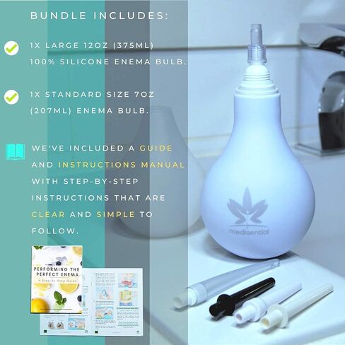طقم حقنة شرجية طبية - كبير 12 أونصة (375 مل) + 7 أونصة (207 مل) دش شرجي للنساء والرجال - مجموعة حقنة شرجية سيليكون ممتازة خالية من مادة BPA والفثالات - تتضمن تعليمات ودليل كاملين. in Kuwait