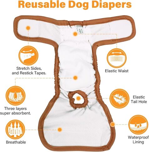 Washable Female Dog Diapers 3 Pack Premium Reusable Diapers for Dog in Heat - Highly Absorbent for Untrained Puppies, Dogs in Heat, Doggie Menstrual and Incontinence XS - A in Kuwait