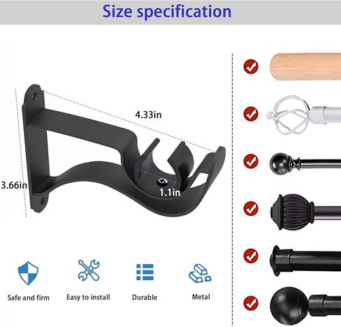 4 قطع من دعامات قضيب الستائر، شماعات قضيب الستائر، دعامات قضيب ستارة سهلة بدون ثقب، دعامات ستارة لقضبان الستائر من 1 إلى 1.2 انش in Kuwait