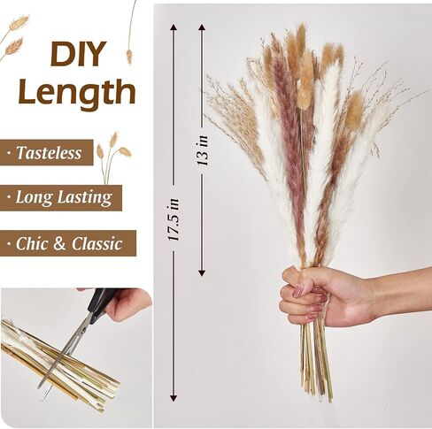 Hirolulu Natural Pampas Grass Decor, 85PCS Tall 17“ Pink White Brown Fluffy Long-Lasting Dried Flowers Bouquet for Fall Decor Home/Wedding/Living Room/Office Decor, Wedding Boho Decor in Saudi Arabia