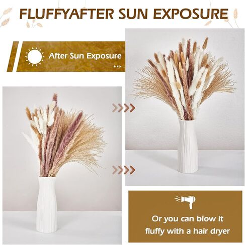 Hirolulu Natural Pampas Grass Decor, 85PCS Tall 17“ Pink White Brown Fluffy Long-Lasting Dried Flowers Bouquet for Fall Decor Home/Wedding/Living Room/Office Decor, Wedding Boho Decor in Saudi Arabia