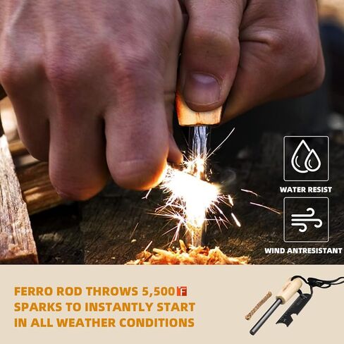 Fire Starter Survival Tool,Ferro Rod Fire Starter Kit & Backpacking Multitool,Flint and Steel,Firestarter Survival,fire Steel in Kuwait