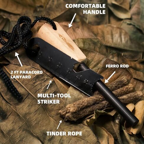 Fire Starter Survival Tool,Ferro Rod Fire Starter Kit & Backpacking Multitool,Flint and Steel,Firestarter Survival,fire Steel in Kuwait