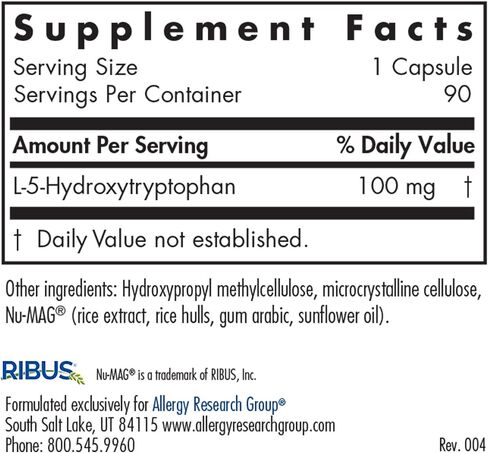 مجموعة أبحاث الحساسية - 5-HTP 100 ملغ - L-5-Hydroxytryptophan - 90 كبسولة نباتية in Saudi Arabia