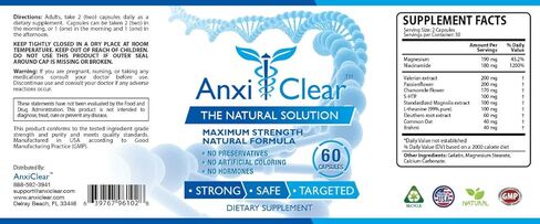 AnxiClear Consumer Health Boosts Mood, Calms The Mind, Elevates Serotonin Levels - 5-HTP, L-thianine - 3 Month Supply - Made in The USA in Saudi Arabia