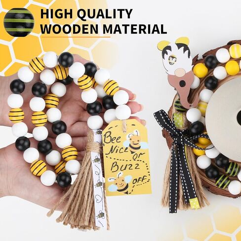 Wood Bead Garland with Tassels, 2 Pcs 3.25 Ft Handmade Natural Wood Farmhouse Coffee Table Decor Tiered Tray Decor Rustic Chic Wall Hanging, Yellow in Kuwait