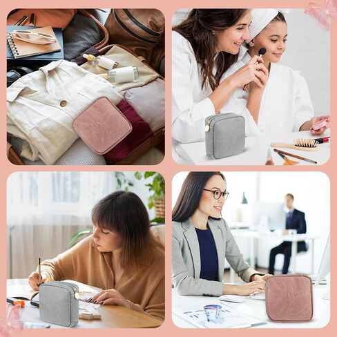 amabro 2PCS أكياس تخزين الفوط الصحية، الحقيبة فترة الحيض المحمولة حقيبة تخزين المناديل الصحية الحقيبة تامبون مع سحاب للنساء الفتيات مدرسة السفر محفظة المنتج المؤنث (الوردي والأزرق) in Kuwait