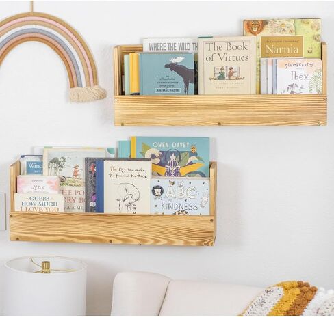 Noisy Dirt Wall Bookshelf for Kids, Rustic Wall Mount Bookshelf, Nursery Shelves for Wall Book Shelves for Bedroom Kids, Book Shelf for Kids Rooms, 24 inch Nursery Book Shelves Floating Bookshelves in Saudi Arabia