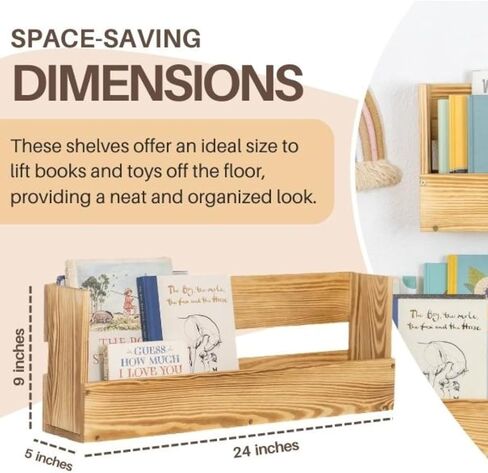 Noisy Dirt Wall Bookshelf for Kids, Rustic Wall Mount Bookshelf, Nursery Shelves for Wall Book Shelves for Bedroom Kids, Book Shelf for Kids Rooms, 24 inch Nursery Book Shelves Floating Bookshelves in Saudi Arabia