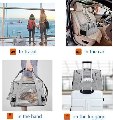 Pet Carrier Bag, Cat and Dog Travel Portable Bag Home, Airline Approved Duffle Bags, for Large Medium,Small Pets Under 30 lbs Easy to get cat in and Make Vet Visit Less Stressful in Kuwait