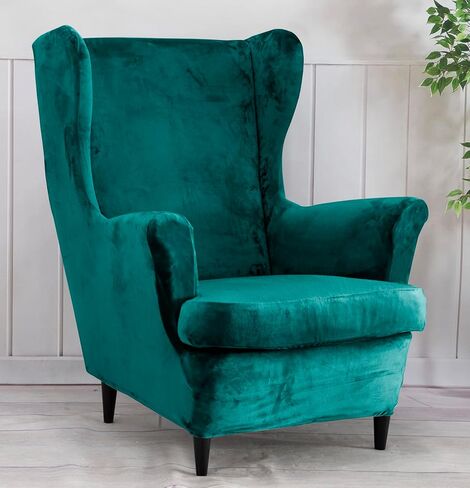 أغطية كراسي مجنحة من HOUSE DESTINY مكونة من قطعتين أغطية كرسي مجنحة مخملية قابلة للتمدد وأغطية كرسي بذراعين خلفي غطاء أريكة لحماية الأثاث in Kuwait