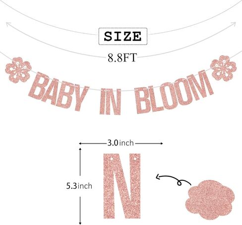 Baby in Bloom Banner Rose Gold Glitter, Baby in Bloom Baby Shower Decorations, Baby Shower Banner, Floral Themed Baby Shower Sign, Baby Girl Shower Decoration, Floral Baby Shower Decorations for Girl in Kuwait