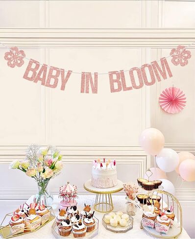 Baby in Bloom Banner Rose Gold Glitter, Baby in Bloom Baby Shower Decorations, Baby Shower Banner, Floral Themed Baby Shower Sign, Baby Girl Shower Decoration, Floral Baby Shower Decorations for Girl in Kuwait
