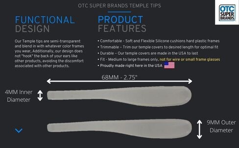 OTC Super Brands Temple Tips Pair Eyewear Comfort and Reduced Slippage - Fits Medium to Large Size Frames - Not Wire or Narrow Frames - (1 Pair) in Kuwait