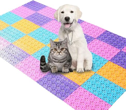 RUBYHOME 4-Pack Pet Mat for Bunny Rabbit Cage, 11.8 x 7.87 Inches Per Pieces Plastic Heart Hole Splice Feet Pad Water Leak Holder in Cages Dog Cat Rabbit Mats (Colorful) in Kuwait