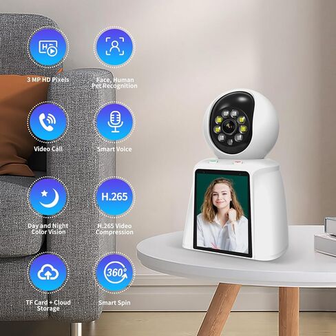 Xparkin 3MP Video Baby Monitor with 2.8 Inch Display Screen Smart 2.4G 2K WiFi Indoor Security Camera Support Remote Pan&Tilt Two-Way Video Wireless Cameras for Pet/Dog/Child/Elder with Phone APP in Kuwait