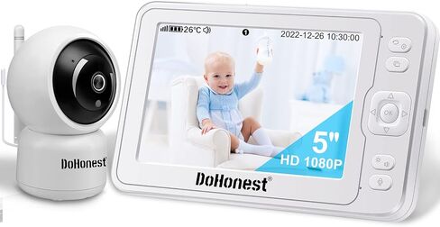 DoHonest Baby Monitor HD 1080P Camera Audio Home Wireless 5" Display Infant Video Monitoring Remote Pan Tilt Infrared Night Vision 1000ft Range Temperature Sensor S06 in Kuwait