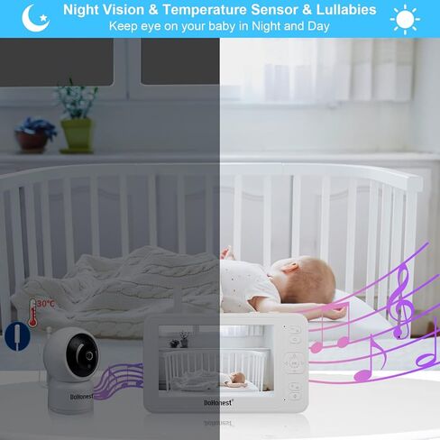 DoHonest Baby Monitor HD 1080P Camera Audio Home Wireless 5" Display Infant Video Monitoring Remote Pan Tilt Infrared Night Vision 1000ft Range Temperature Sensor S06 in Kuwait