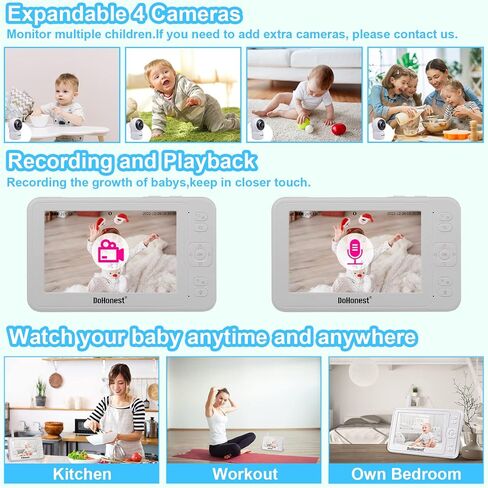 DoHonest Baby Monitor HD 1080P Camera Audio Home Wireless 5" Display Infant Video Monitoring Remote Pan Tilt Infrared Night Vision 1000ft Range Temperature Sensor S06 in Kuwait