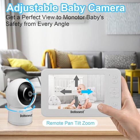 DoHonest Baby Monitor HD 1080P Camera Audio Home Wireless 5" Display Infant Video Monitoring Remote Pan Tilt Infrared Night Vision 1000ft Range Temperature Sensor S06 in Kuwait