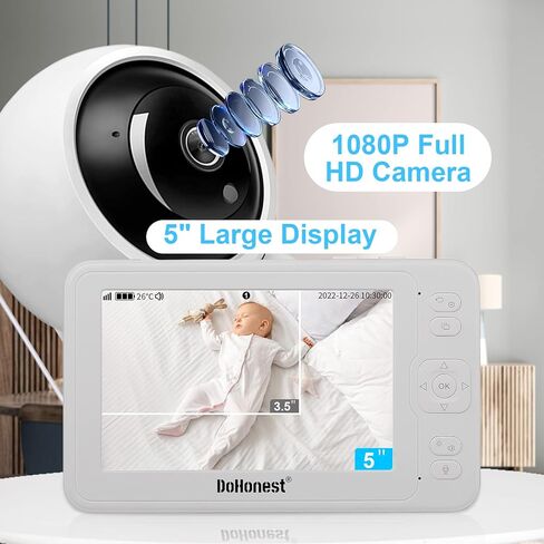 DoHonest Baby Monitor HD 1080P Camera Audio Home Wireless 5" Display Infant Video Monitoring Remote Pan Tilt Infrared Night Vision 1000ft Range Temperature Sensor S06 in Kuwait