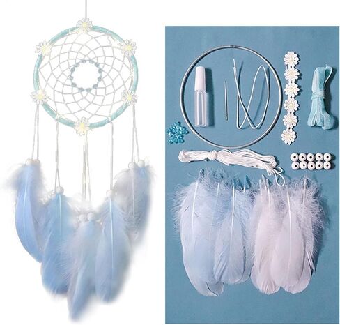 مجموعة ZYNQACC DIY Dream Catcher Kit، مجموعة Daisy Dream Catcher Craft Kit، مصنوعة يدويًا من ريش الأحلام لغرفة النوم ديكور معلق على الحائط مثالي لصندوق هدايا عيد الميلاد مناسب للبالغين والمراهقين (أزرق) in Kuwait