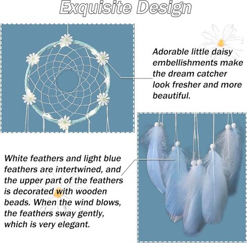 مجموعة ZYNQACC DIY Dream Catcher Kit، مجموعة Daisy Dream Catcher Craft Kit، مصنوعة يدويًا من ريش الأحلام لغرفة النوم ديكور معلق على الحائط مثالي لصندوق هدايا عيد الميلاد مناسب للبالغين والمراهقين (أزرق) in Kuwait