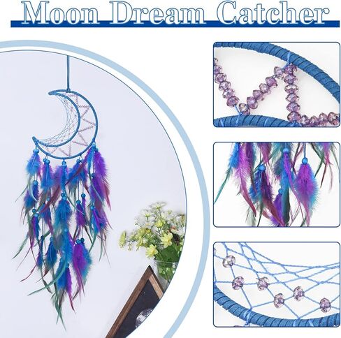 Dream Catcher Wall Decor, Dream Catcher for Girls, Dream Catcher Kit with Feathers and Beads Pendant, Handwoven Dream Catchers for Bedroom and Living Room Decoration (Blue black) in Kuwait