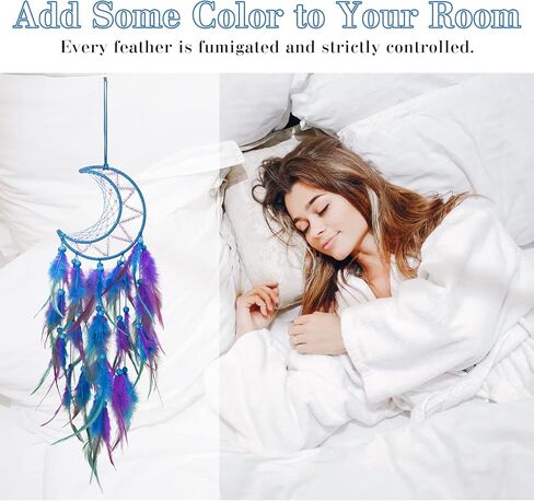 Dream Catcher Wall Decor, Dream Catcher for Girls, Dream Catcher Kit with Feathers and Beads Pendant, Handwoven Dream Catchers for Bedroom and Living Room Decoration (Blue black) in Kuwait