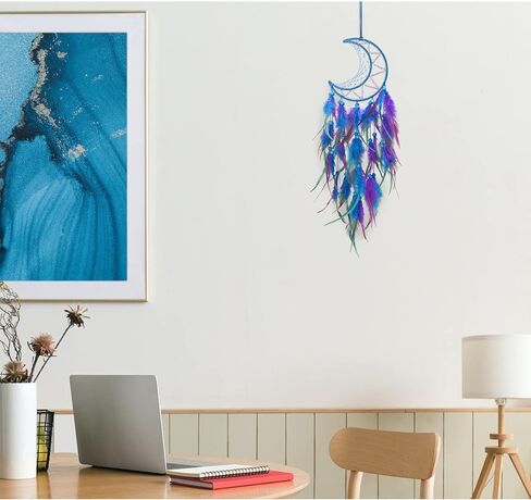 Dream Catcher Wall Decor, Dream Catcher for Girls, Dream Catcher Kit with Feathers and Beads Pendant, Handwoven Dream Catchers for Bedroom and Living Room Decoration (Blue black) in Kuwait