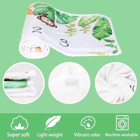 Baby Monthly Milestone Blanket Boy or Girl | Safari Jungle Animals Months Blanket | Gender Neutral Photo Blanket for Newborn Baby | Super Soft Premium Fleece | Bib+Marker 40"x50" in Saudi Arabia