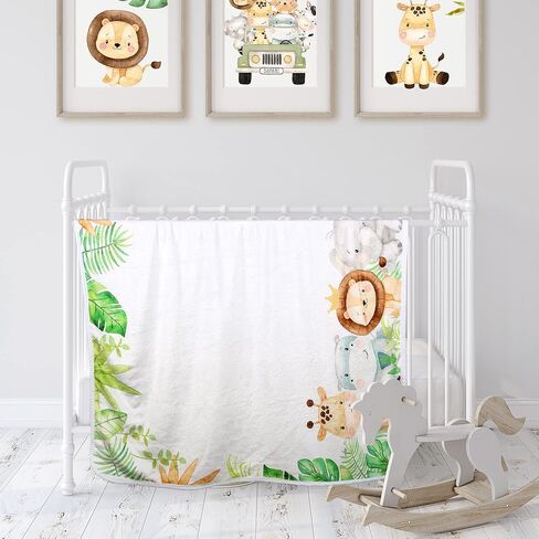 Baby Monthly Milestone Blanket Boy or Girl | Safari Jungle Animals Months Blanket | Gender Neutral Photo Blanket for Newborn Baby | Super Soft Premium Fleece | Bib+Marker 40"x50" in Saudi Arabia