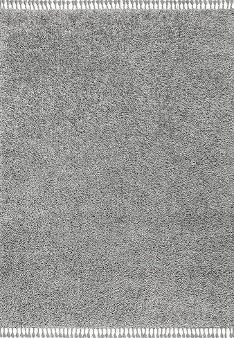 JONATHAN Y MCR100D-8 Mercer Shag Plush Tassel Indoor Area-Rug Bohemian Modern Contemporary Solid Easy-Cleaning Bedroom Kitchen Living Room, 8 X 10, Cream with Tassel in Kuwait