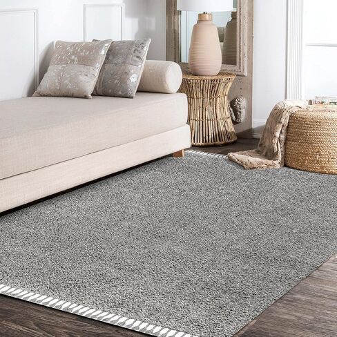 JONATHAN Y MCR100D-8 Mercer Shag Plush Tassel Indoor Area-Rug Bohemian Modern Contemporary Solid Easy-Cleaning Bedroom Kitchen Living Room, 8 X 10, Cream with Tassel in Kuwait