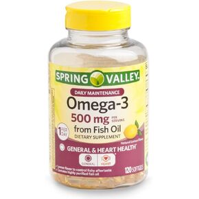 Spring Valley Omega-3 500 Mg From Fish Oil, Heart Health, Lemon,120 Softgels in Kuwait