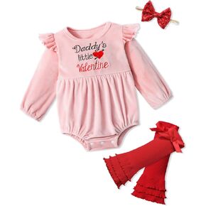 ملابس عيد الحب للفتيات الصغيرات من Daddys Little Valentine رومبير مخملي + تدفئة الساق + عصابة رأس مكونة من 3 قطع in Kuwait