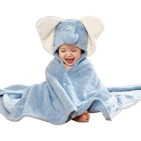 فريسدفف المناشف الزرقاء الطفل مقنعين التفاف للبنين بنات، مناشف كبيرة ماصة حمام السباحة، منشفة حمام فائقة النعومة للطفل (الفيل 41 × 41 بوصة) in Kuwait