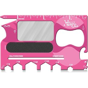 Wallet Ninja 2.0 (Advanced 20-in-1 Multitool, Now With Mirror + Nail File) (Pink)