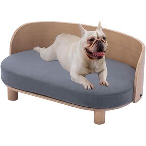 Dog Sofa, Dog Beds with Removable Cushion Pet Sofa with Solid Wood Legs and Bent Wood Back Dog Couch for Dogs and Cat-Small Dark Grey