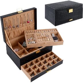 Gifturbo Jewelry Box for Women,Jewelry Boxes for Girls, 3 Layers Large Travel Jewelry Storage Organizer Box for Earring,Ring,Bracelets,Necklace