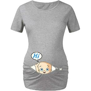 G-Amber Women Maternity Short Sleeves T Shirts Funny Graphic Side Ruching Tee Cute Tops for Pregnancy