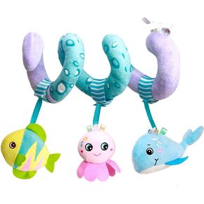 Caterbee Baby Car Seat Toys, Hanging Activity Spiral Plush Stroller Toys with Rattle for boy or Girl (Elephant)