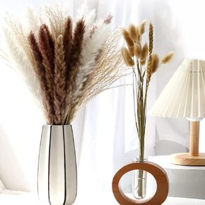 Dried Pampas Grass Decor，10Pcs White Pampas Grass, 10Pcs Brown Pompous Grass, 10Pcs Bunny Tails, 10Pcs Reed Grass, 10Pcs Green Wheat Ears for Home Wedding Decoration(17.5 Inch) in Kuwait