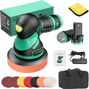 LULYDAY Cordless Buffer Polisher, 5 inch Car Buffer Polisher with 12mm Random Orbital, w/ 2 X 2.0Ah Batteries, 6 Variable Speed Buffer Polisher for Car Detailing/ Waxing/ Polishing in Kuwait