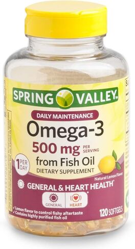 Spring Valley Omega-3 500 Mg From Fish Oil, Heart Health, Lemon,120 Softgels in Kuwait