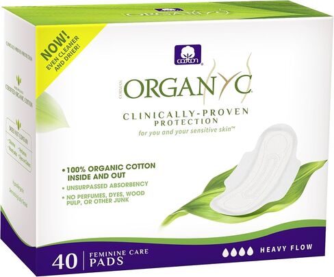 Organyc New and Improved 100% Certified Organic Cotton Overnight Feminine Pads, Heaviest Flow, Super Absorbency, 28 Count in Kuwait