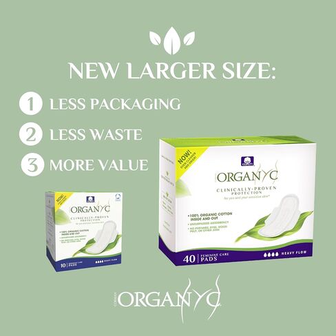 Organyc New and Improved 100% Certified Organic Cotton Overnight Feminine Pads, Heaviest Flow, Super Absorbency, 28 Count in Kuwait